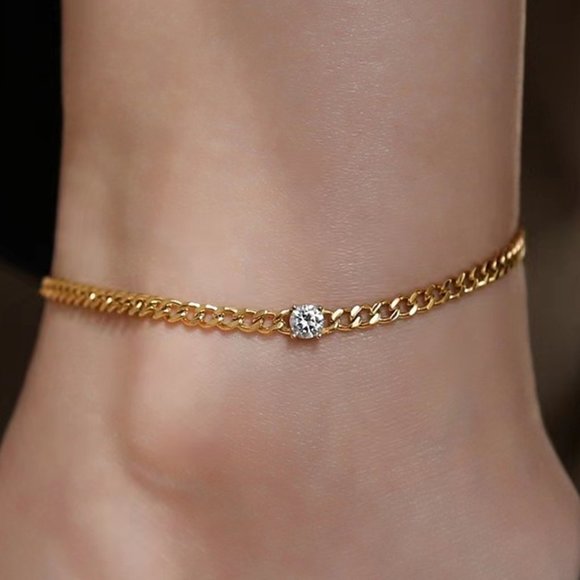 3/$35 Classic Anklet Chain Ankle Bracelet Gold Stainless Steel Cubic Zirconia - Picture 7 of 7
